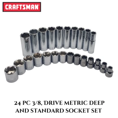 Craftsman Socket Set 24 Piece Metric Deep and Standard 3/8 Drive 6-Point Ratchet - Image 1 of 4