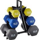 Neoprene Coated Hexagon Workout Dumbbell Color Coded Hand Weight 60 lbs rack
