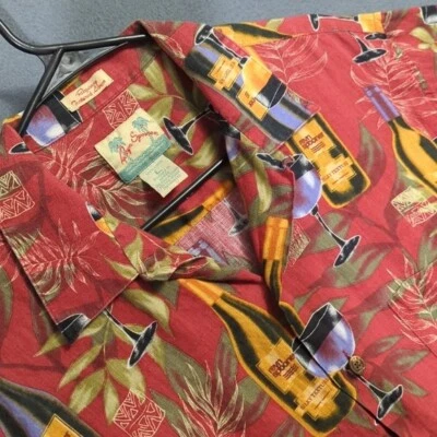 Reyn Spooner Shirt Men's L Red Linen Loop Collar Hawaiian Wine Camp - Image 1 of 4