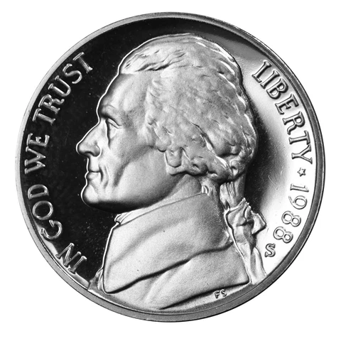 1988 S Jefferson Nickel Gem Deep Cameo Proof Coin Cover