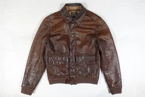 Polo Ralph Lauren Jacket Bomber Leather Brown Military A-2 Flight Pilot S - Picture 1 of 4
