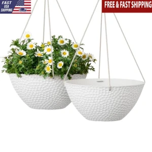 2 Gal Hanging Planters Set W/ Drainage Holes White Stone 13.2 in 2-Pack Plastic - Picture 1 of 8