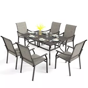 7 Piece Outdoor Dining Chairs Set Patio Chairs with Backrest Armrest - Picture 1 of 14