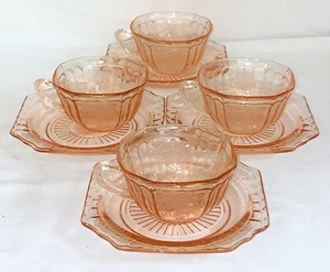4 Anchor Hocking MAYFAIR/OPEN ROSE PINK *CUPS & SAUCERS* - Picture 1 of 1