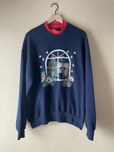Vintage J Macinallys Teddy Bear Fireplace Christmas Window Wreath Sweatshirt XL - Picture 1 of 8