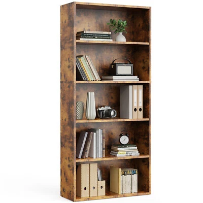 Bookshelf 5/6Tier Adjustable Bookcase Open Wood Magazine Organizer Storage Shelf - Image 1 of 4