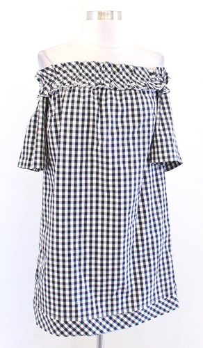 OFF WHITE Abito Vineyard Vines nero bianco sporco Gingham a quadri con spalle scoperte XS