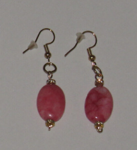 Pink Agate Stone Pendant Wire Earrings