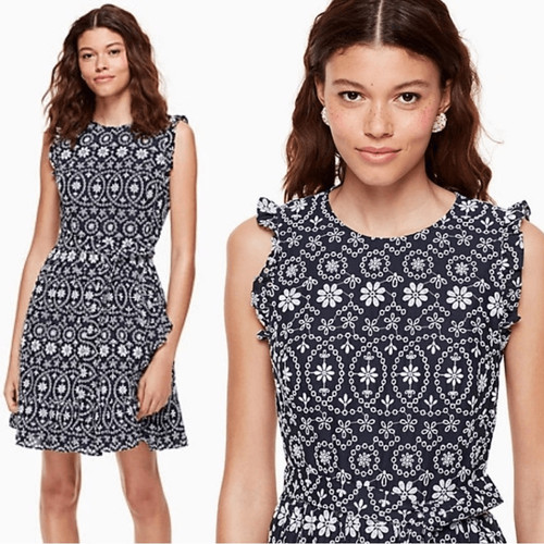 Abito avvolgente Kate Spade Shore Thing ricco blu navy bianco fresco taglia 00