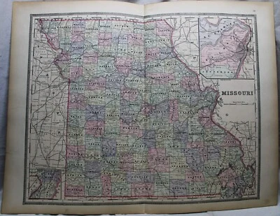 PLACA DE PÁGINA DE MAPA DEL ATLAS DE BRADLEY ESTADO DE MISSOURI 1887 DE COLECCIÓN Foto 1 de 3