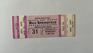 Rick Springfield Original Concert Ticket Amarillo Civic Center Aug 31, 1983 - Picture 1 of 3