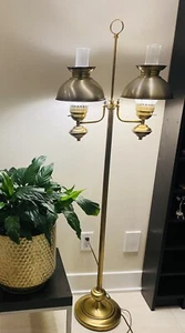 Gorgeous Mid Century Brass Floor Lamp With 2 Shades - Picture 1 of 11