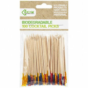 Bamboo Cocktail Picks With Colour Tips - BBQ Party Sandwich Fruit Sticks 100 