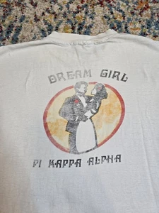 THRASHED Vintage 1985 Pi Kappa Alpha Dream Girl Formal Graphic T-Shirt Size M/L - Picture 1 of 11