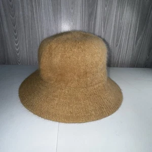 Cappello a secchiello fuzzy angora misto lana beige cammello classico streetwear Y2K hiphop - Foto 1 di 4