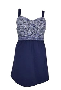 Land's End Navy Blue White Long Tankini Swim Top Bottom Size 18W Skirt - Picture 1 of 15