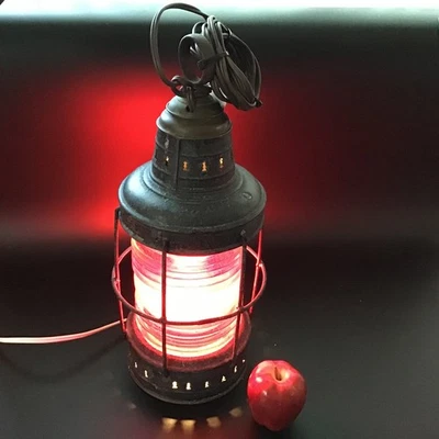 Large Antique Ship's Masthead Maritime Marine Lamp Lantern Light GLOWING RED - Image 1 of 4