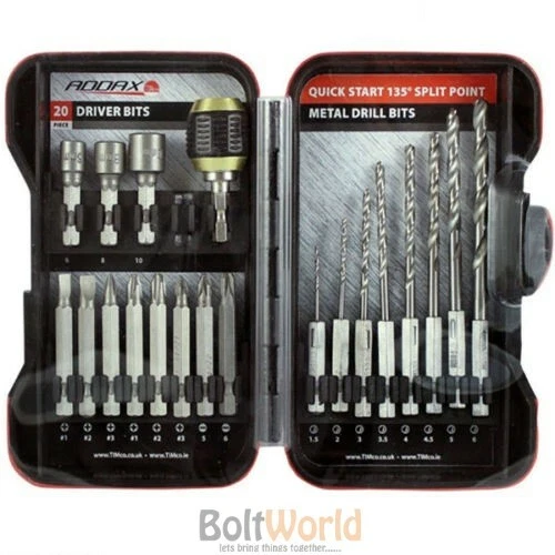 ADDAX 20 PCS QUICK CHANGE HSS DRILL & DRIVER BIT SET NUT PHILLIPS POZI SLOTTED