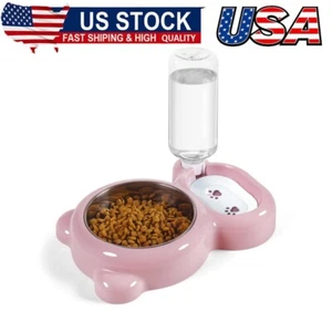 Dog Bowls,Cat Food and Water Bowl Set with Water Dispenser and Stainless Steel - Picture 1 of 8