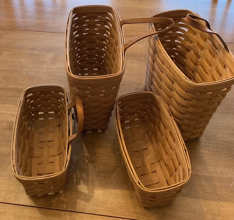 4 Mixed Lot LONGABERGER Tall &Medium Hanging Wall Key Baskets Leather Handle Cover
