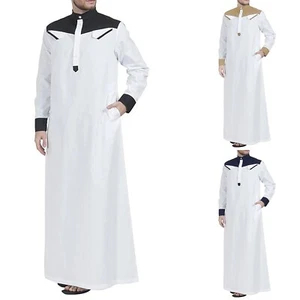 Premium Quality Men's Muslim Long Sleeve Saudi Arab Kaftan Jubba Tunic Robe - Picture 1 of 32