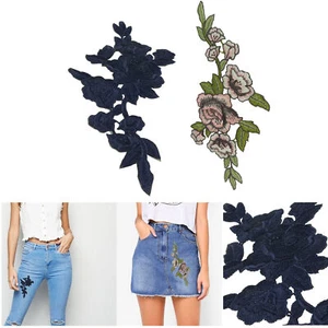 Embroidered Rose Design Motif Appliques Hot Fix Iron-On Floral Patches for Jeans - Picture 1 of 18