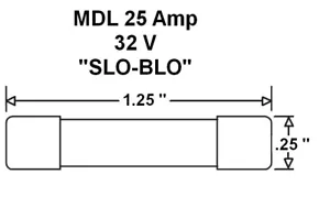 2 Pack, MDL 25 Amp 32V Glass Fuse, Slow Blow Time Delay, Slo-Blo, 25A 32 Volt - Picture 1 of 3
