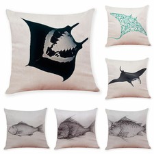 18" Manta Ray Print Cotton Linen Sofa Home Decorative Pillow Case Cushion Cover