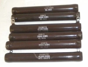 6- Vintage Ohmite 40,000 Ohm No. 0621 Resistors ~ Enameled Porcelain Lug Type - Picture 1 of 1