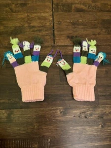 Kidorable Girls Medium Pink Knit Gloves Puppet Faces - Picture 1 of 8