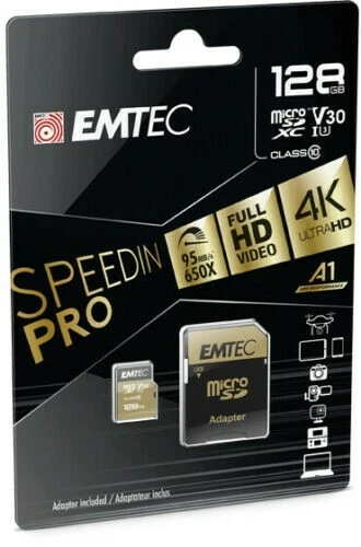 EMTEC ECMSDM 128GXC10SP SPEEDIN PRO 128GB Micro SDHC/SD Adapter Class 10 NEW - Image 1 of 1