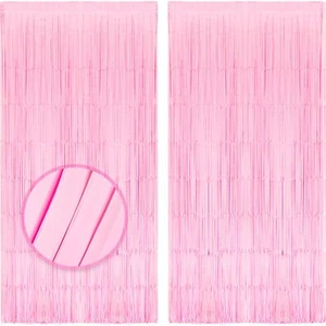 2PCS Pastel Pink Foil Fringe Curtain Girl Party Decorations - 3.3X8.2ft Light... - Picture 1 of 6