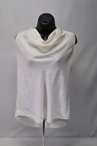 NWD Theory Silk Cowl Neck Top Ivory Georgette Sleeveless Large