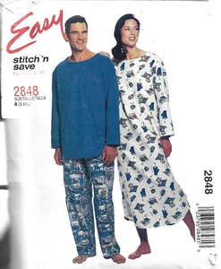 Easy McCall's Pattern #2848-Misses & Men's Nightshirt-Top-Pants Sizes  S-M-L - Picture 1 of 1
