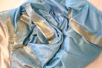 Tela de sari indio 45"x2 yardas+27" panel adornado cosido a mano manualidades de costura Foto 1 de 4