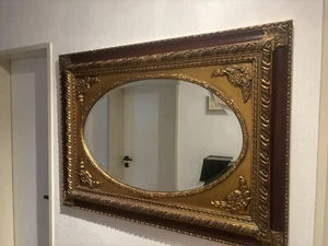 JUGENDSTIL  SPIEGEL  -  Oval, Holz Mit Gips -  Alter Unbekannt - Bild 1 von 2