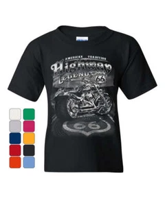 Highway Legend Route 66 Youth T-Shirt Biker American Tradition Chopper Kids Tee - Picture 1 of 7