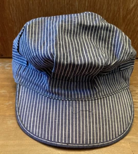 VTG Texon Visor Striped Denim Engineer Railroad Hat Cap SZ MED USA Union Made - Picture 1 of 4
