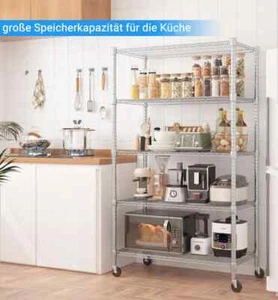 5 Tier Shelving Unit w/Wheels Heavy Duty Metal Storage Rack Kitchen Garage Shelf - Picture 1 of 21