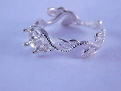 6340 STERLING SILVER RING SETTING, 1-6 MM & 2-2 MM ROUND FACETED GEMSTONE, SZ. 7 - Image 1 of 3