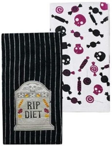 Halloween 2 Toallas de cocina - R.I.P. Diet y Skulls & Candy - NUEVO con etiquetas - Imagen 1 de 1