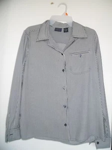 Camisa Laura Scott para mujer negra beige a rayas manga larga con botones talla 10 - Imagen 1 de 3