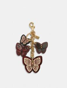 Coach Butterfly Cluster Snake Embossed Leather Bag Charm Keychain FOB 1674 Wine 
