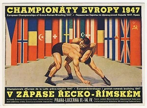 1947 EUROPA-WRESTLING-Meisterschaften POSTKARTE gestempelt SEHR SCHÖN Tschechoslowakei - Bild 1 von 3