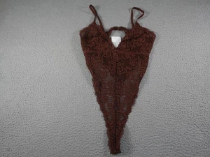 Lace Teddy Bodysuit Womens Large Brown Chocolate Fondant Sheer Thong Lingerie - Picture 1 of 14