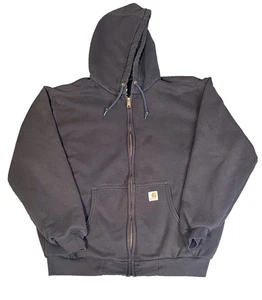 Vintage Carhartt Hoodie Faded Black Full Zip Work Pockets J149 Sz XL - Picture 1 of 4