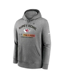 Kansas City Chiefs Nike Super Bowl LIX Fleece Pullover Hoodie Sz XL Heather Gray - Picture 1 of 7