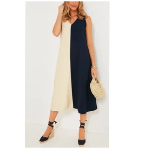 Tuckernuck Pomander Place Navy Tan Colorblock Sallie Midi Dress Size L - Picture 1 of 7