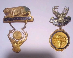 RARE 1908-09 Antique BPOE Elks Lodge Ft. Worth Texas Badges Medallions Set 2 - Picture 1 of 11