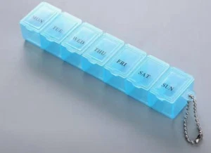 NWT~ Travel Portable Blue Medicine Pill Box Case Holder Storage Organizer 7 Day - Picture 1 of 12
